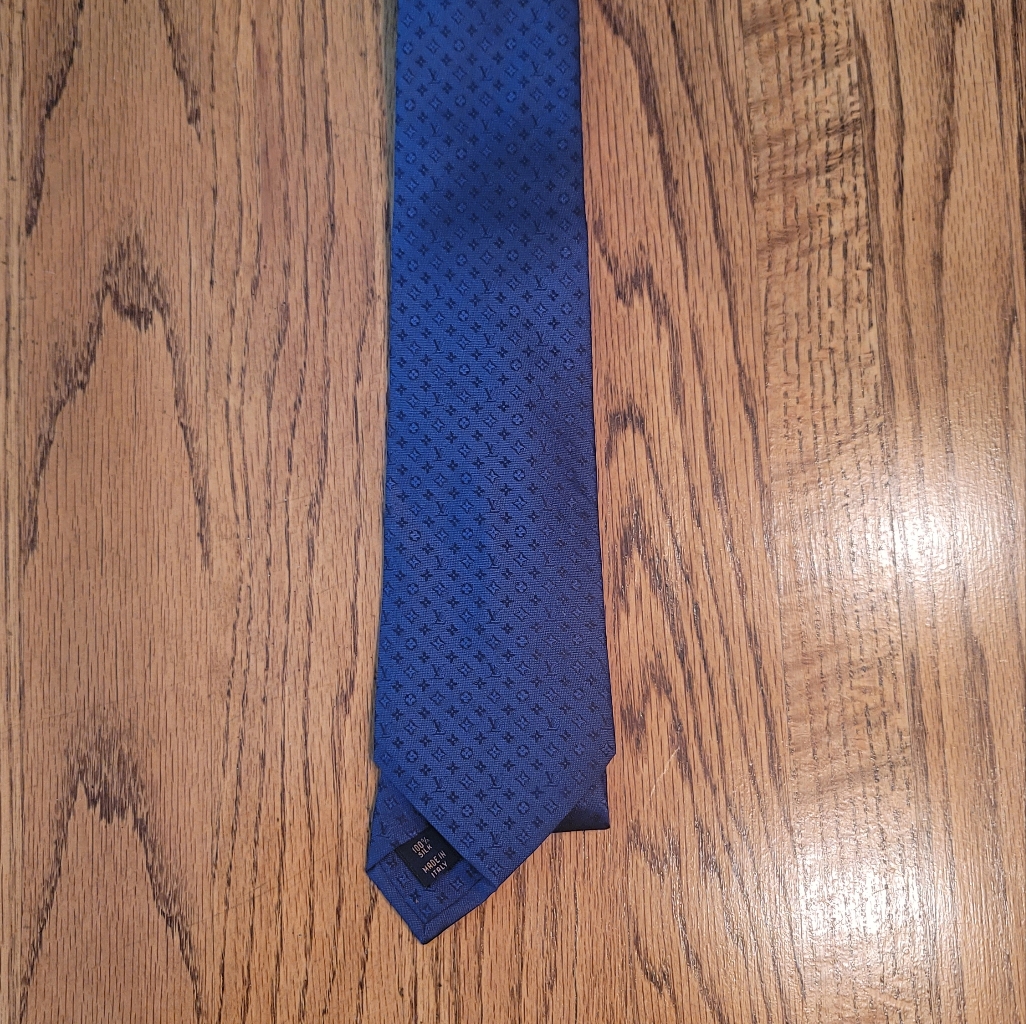 Louis Vuitton Blue Signature Monogram 100% Silk Tie